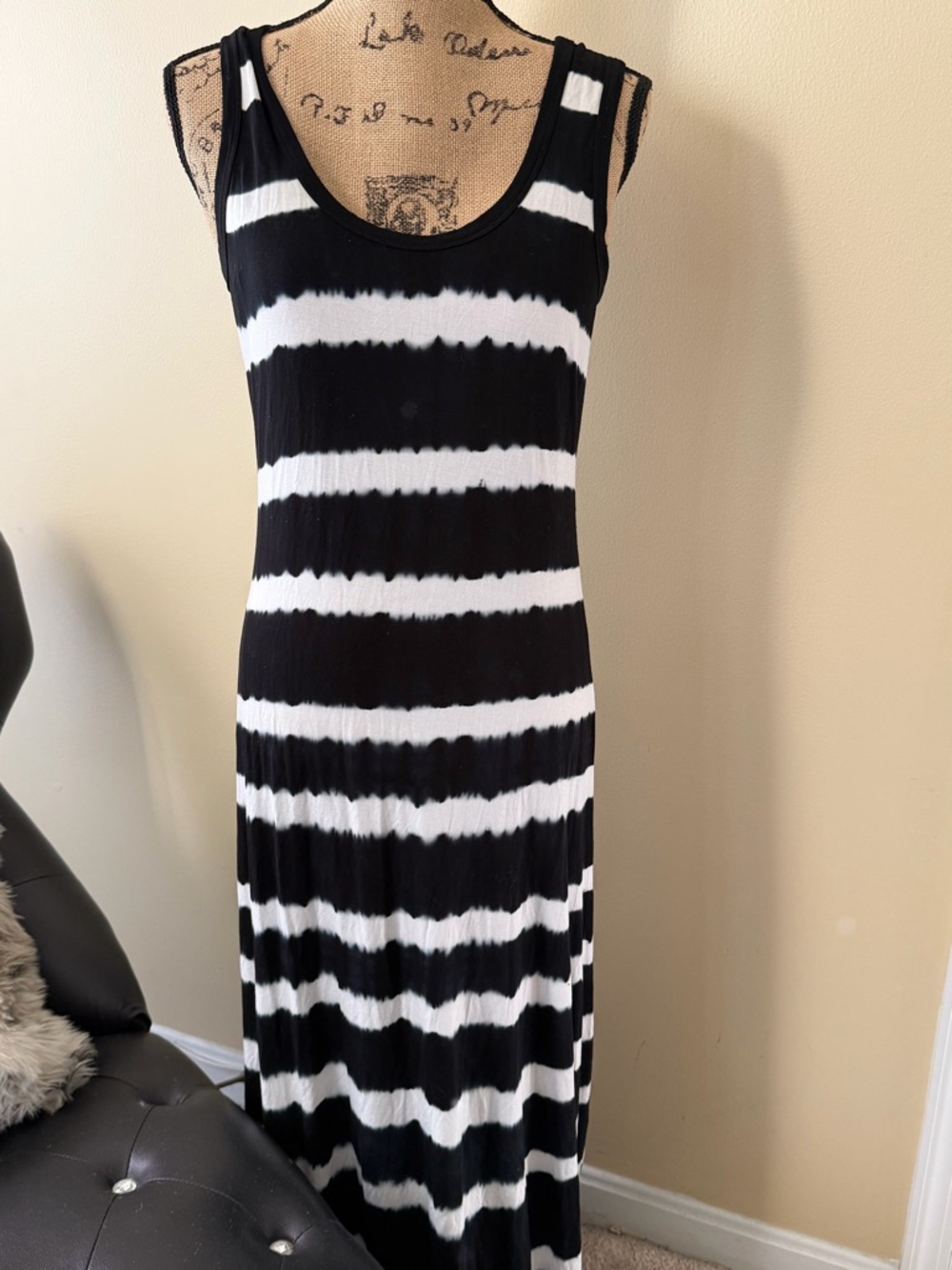 Calvin Klein Black and White Striped Maxi Dress